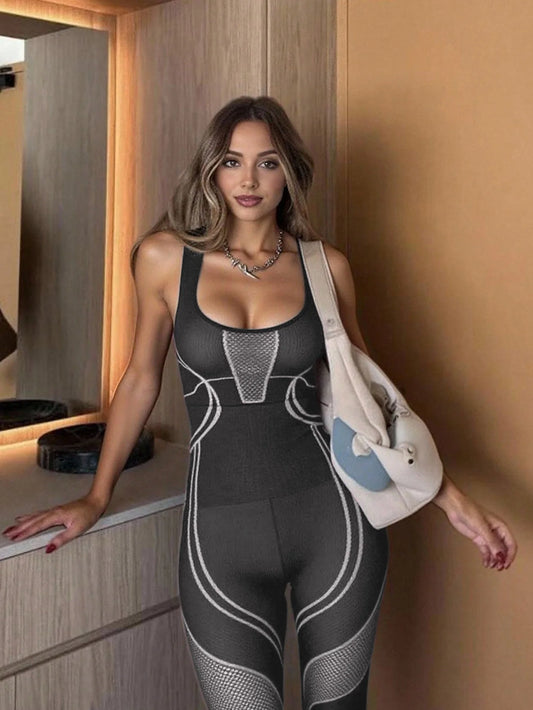 Women’s Color Block Yoga Jumpsuit | Fashion Fitness One-Piece Training Suit